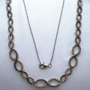 Vintage Designer Sterling Silver 925 Black White Crystal Necklace Collier Chain